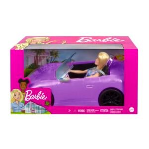 Doll & Vehicle Playset Doll (11.5 in Blonde) and 2-Seater Purple Convertible Car with Rolling Wheels, Gift for 3 to 7 Year Olds