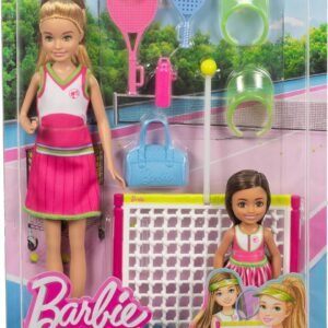 Stacie & Chelsea Tennis Playset with 2 Dolls & 5+ Accessories Including Net with Swinging Ball Feature & Sports Gear