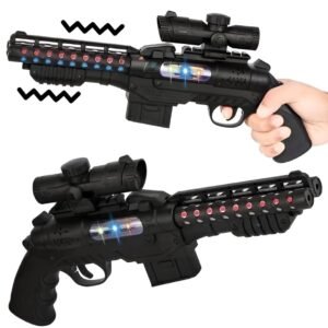 JH00852 (7) Black Toy Gun with Musical -Double Barrel Gun Electric Gun with Laser Light Double-Barrel Electric Toy Gun with LED Lights & Music – Fun Sound and Light Blaster for Kids' Action