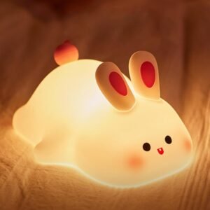 TOYTONIC Big Face Rabbit Night Light for Kids – Cute Silicone Bunny Led Lamp | Rechargeable Touch Light for Bedroom, Nursery, Baby Room | Soft Color Changing Night Lamp Gift for Girls & Toddlers