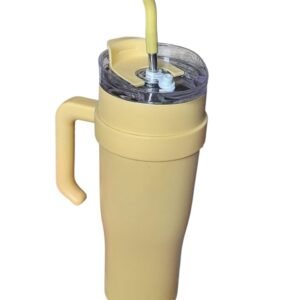Insulated Travel Tumbler with Handle, 1200 ml, Straw Lid, Pastel Yellow