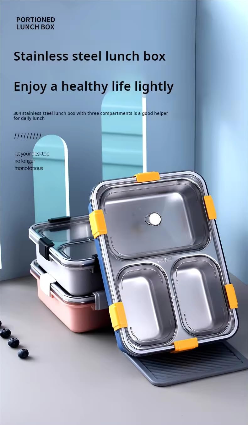 Darkpyro 3 Compartment Stainless Steel Lunch Box, Leakage Proof Lunch Box For School Kids And Adults Pack Of 1 Blue,750ML - Image 10