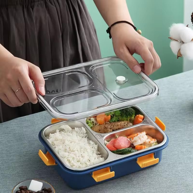 Darkpyro 3 Compartment Stainless Steel Lunch Box, Leakage Proof Lunch Box For School Kids And Adults Pack Of 1 Blue,750ML - Image 8