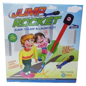 JH00968 (2) Jump Rocket Stomp Launcher and 3 Foam Tipped Rockets with Whistling Sound Outdoor Toy for Kids (Flies Upto 150ft, Non- Toxic, No Battery, Age 5+ Years), Multicolour