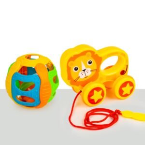 Jazz Gift Set, 2-in-1 Baby Toys with Pull Along Lion and Rattling Ball, New Born Toys for 6 Month+ Old Baby