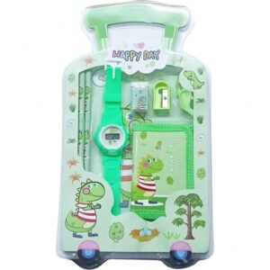 Stationery Set for Kids, 6-in-1 Cartoon School Items, Pencils, Clutch Pencil, Refills, Eraser, Sharpener, Diary (Stationary Set - Happy Day)