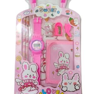 JH01024 (2) Stationery Set for Kids, 6-in-1 Cartoon School Items, Pencils, Clutch Pencil, Refills, Eraser, Sharpener, Diary (Stationary Set - Sweet)