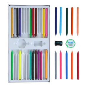 Doms Non-Toxic 28 Shades Super Smooth Plastic Crayons | Erasable & Sharpenable | 1 Eraser & 1 Sharpener Included | Pack of 1