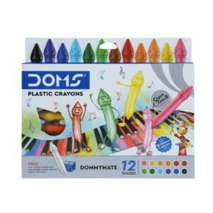 Doms 12 Shades Dommymate Plastic Crayons | Can Be Erased & Sharped | Keep Fingers Clean & Non Messy | Free Sharpner & Eraser Inside | Bright & Vibrant Colors | Pack of 1