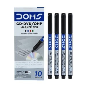 Doms CD-DVD/OHP Pens | Fine Tip Japanese Tip For Clear Marking | Marks On Most Surfaces | Unique Self Hydrating System | Black Ink, Pack of 10