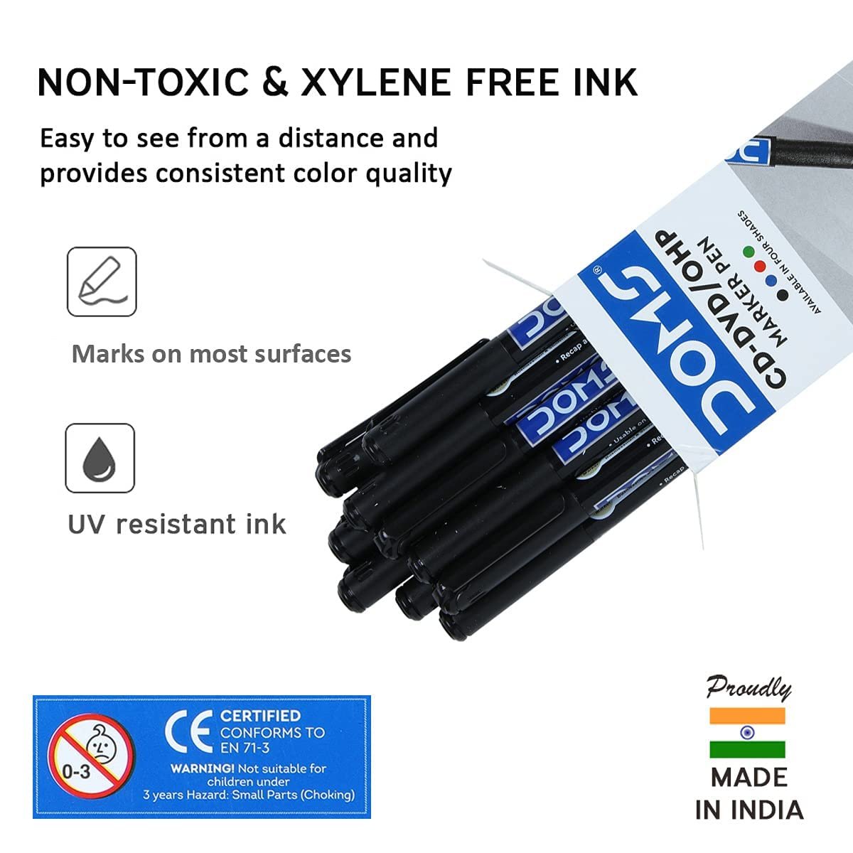 Doms CD-DVD/OHP Pens | Fine Tip Japanese Tip For Clear Marking | Marks On Most Surfaces | Unique Self Hydrating System | Black Ink, Pack of 10 - Image 4