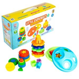 Little Explorer's Activity Set, Pyramid Shape Stacker, UFO Shape Sorter, Stack-N-Spin Toys for Kids 1+ Year