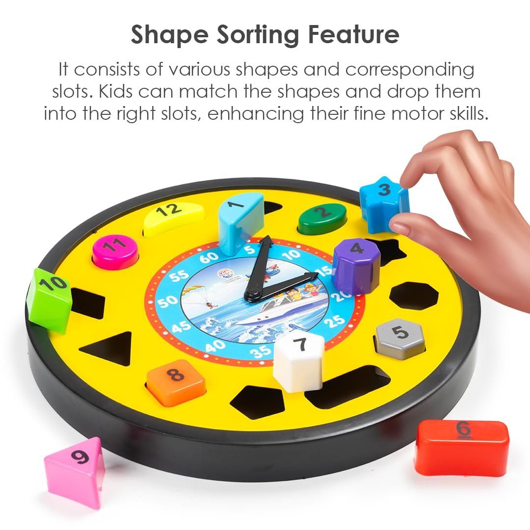 Shape Sorter Clock 2in1 Educational Clock Learning Toy Along with Shapes, Numbers & Colors Teaching Time Montessori Toys for Toddlers & Kids 3+ Years (Assorted Colours) - Image 5
