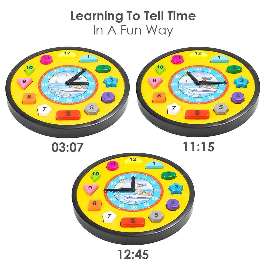 Shape Sorter Clock 2in1 Educational Clock Learning Toy Along with Shapes, Numbers & Colors Teaching Time Montessori Toys for Toddlers & Kids 3+ Years (Assorted Colours) - Image 6