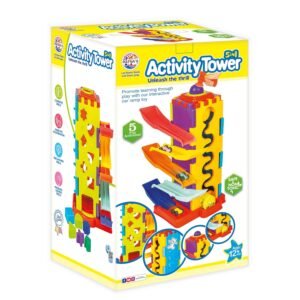 Activity Tower 5 in 1 for Kids 1+ Year with Car Race, Shape Sorter, Tumbling Panda, Wheel Slider and Hammering Fun Activities for Toddlers