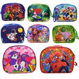 JH01089 (1) JOYHUB Polycotton 8 Pcs Birthday Return Gifts Sling Bag/Picnic Bag Different Design Cartoon Theme Bag For Kids, Multicolor