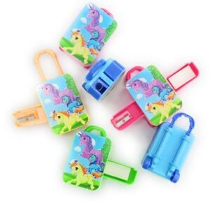  JOYHUB Unicorn Eraser for Girls (12 Pcs) Girls Eraser Sharpener Set, Unicorn Sharpener Eraser Kit, Suitcase Shape Eraser, Return Gifts Eraser Sharpener Combo for Kids School Stationary Items