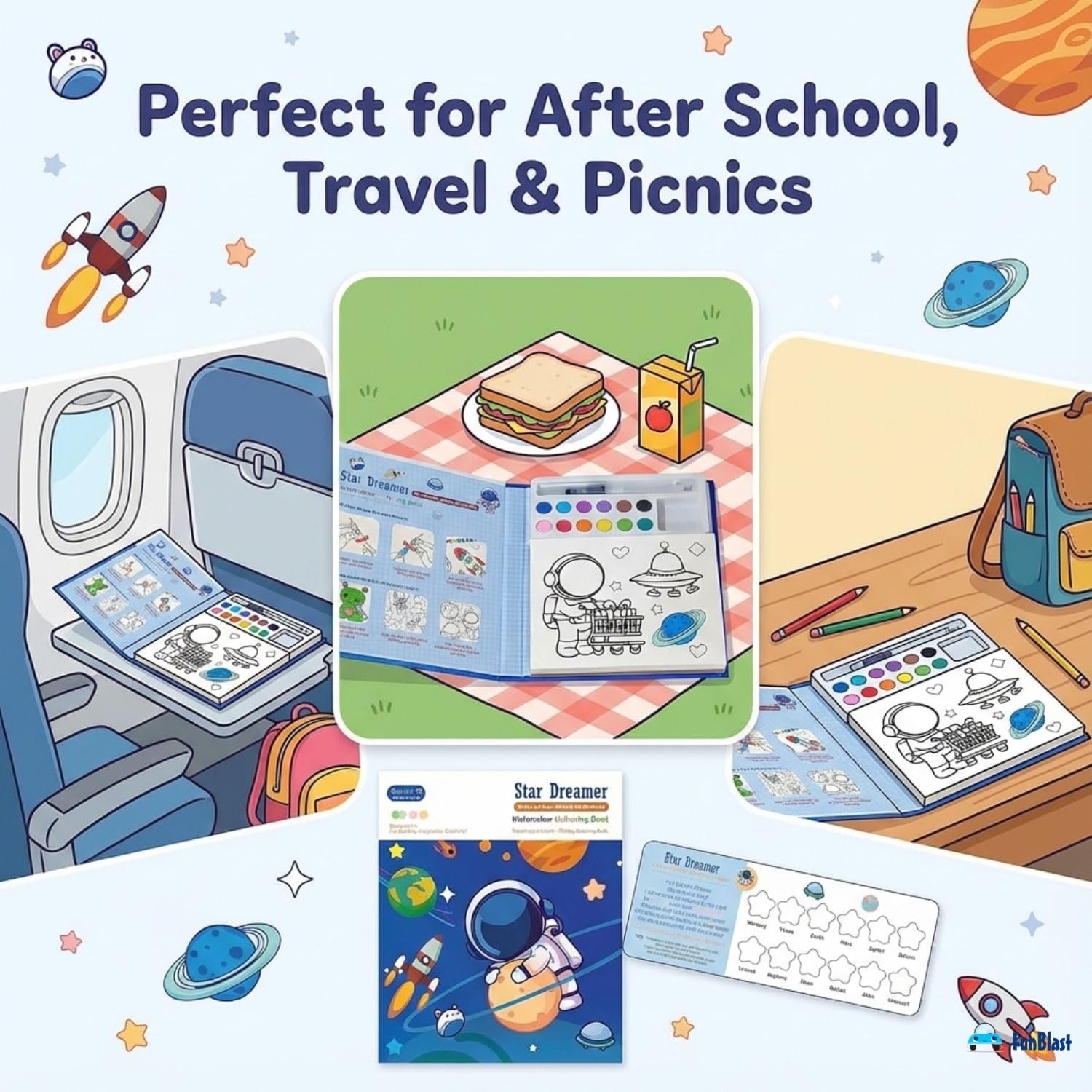 JOYHUB Star Dreamer Coloring Book for Kids – Watercolor Painting Book Set, DIY Graffiti Colouring Pad with Watercolour Paint Brush, DIY Colouring Kit for Kids, Set of 6pcs - Image 3