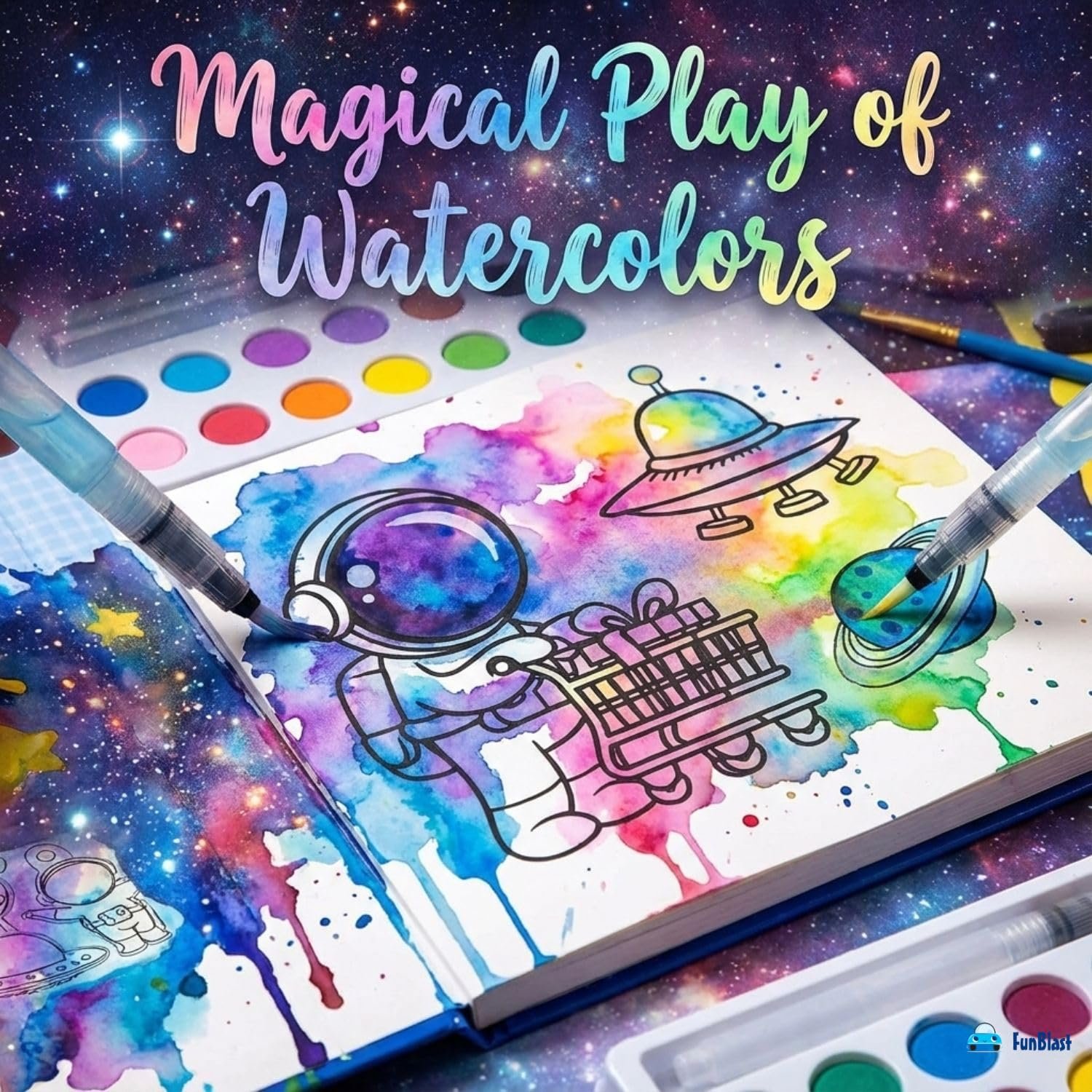 JOYHUB Star Dreamer Coloring Book for Kids – Watercolor Painting Book Set, DIY Graffiti Colouring Pad with Watercolour Paint Brush, DIY Colouring Kit for Kids, Set of 6pcs - Image 4