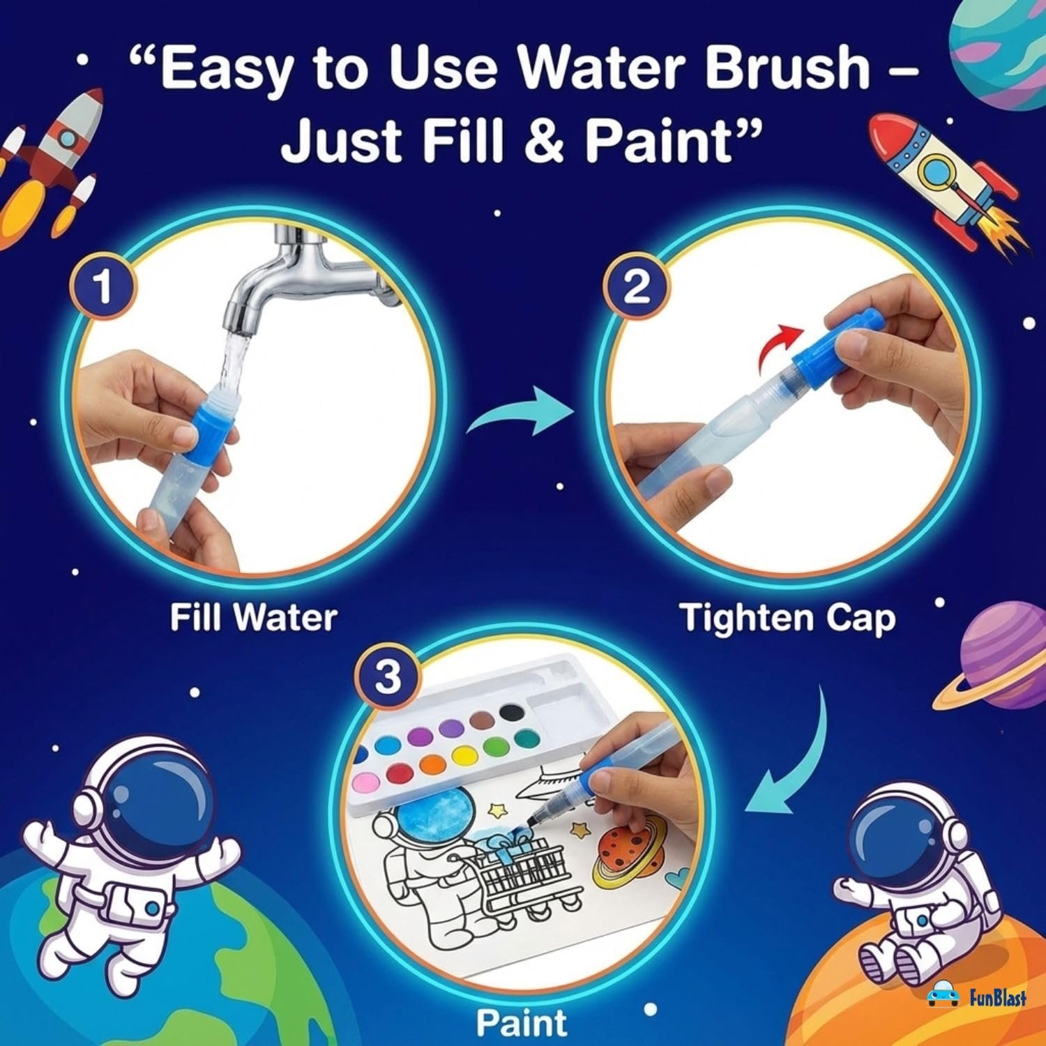 JOYHUB Star Dreamer Coloring Book for Kids – Watercolor Painting Book Set, DIY Graffiti Colouring Pad with Watercolour Paint Brush, DIY Colouring Kit for Kids, Set of 6pcs - Image 6