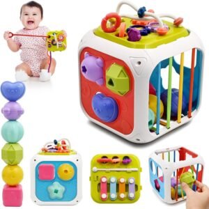 JOYHUB Montessori 7 in 1 Baby Sensory Toy for Kids - Educational Learning Shape Sorter, Activity Stacking, Interactive Fine Motor Skill Development - Multicolor