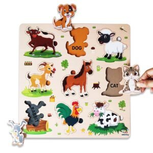 Wooden Farm Animals Montessori Educational Pre-School Puzzle Board Toy For Boys And Girls, Kid