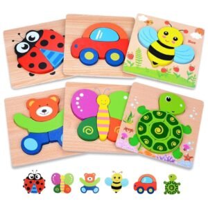 Wooden Jigsaw Puzzle Set – 6-Pack Animal Shape Montessori Toy for Kids, Fine Motor Skill Development, Early Learning Pre-School Educational Game, Birthday Gift for Boys & Girls