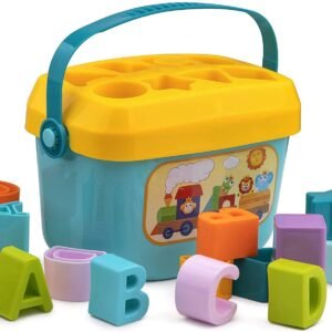 Baby and Toddler Plastic First Educational Blocks Shape, Sorter, Colors, ABCD Shape, Toys for 1 Year Old Kids,16 Piece