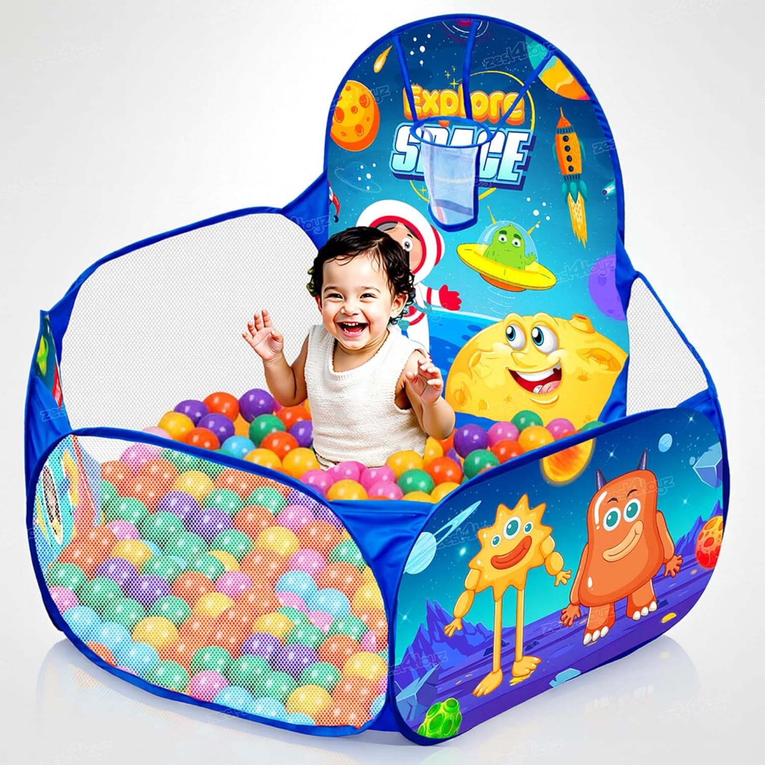 Ball Pool for Kids Ball Pit Foldable Ball Play Pool with Basketball Hoop Ball Tub Play Pool Indoor and Outdoor Playpen for Boys and Girls (Balls Included) - Space Themed - Image 8