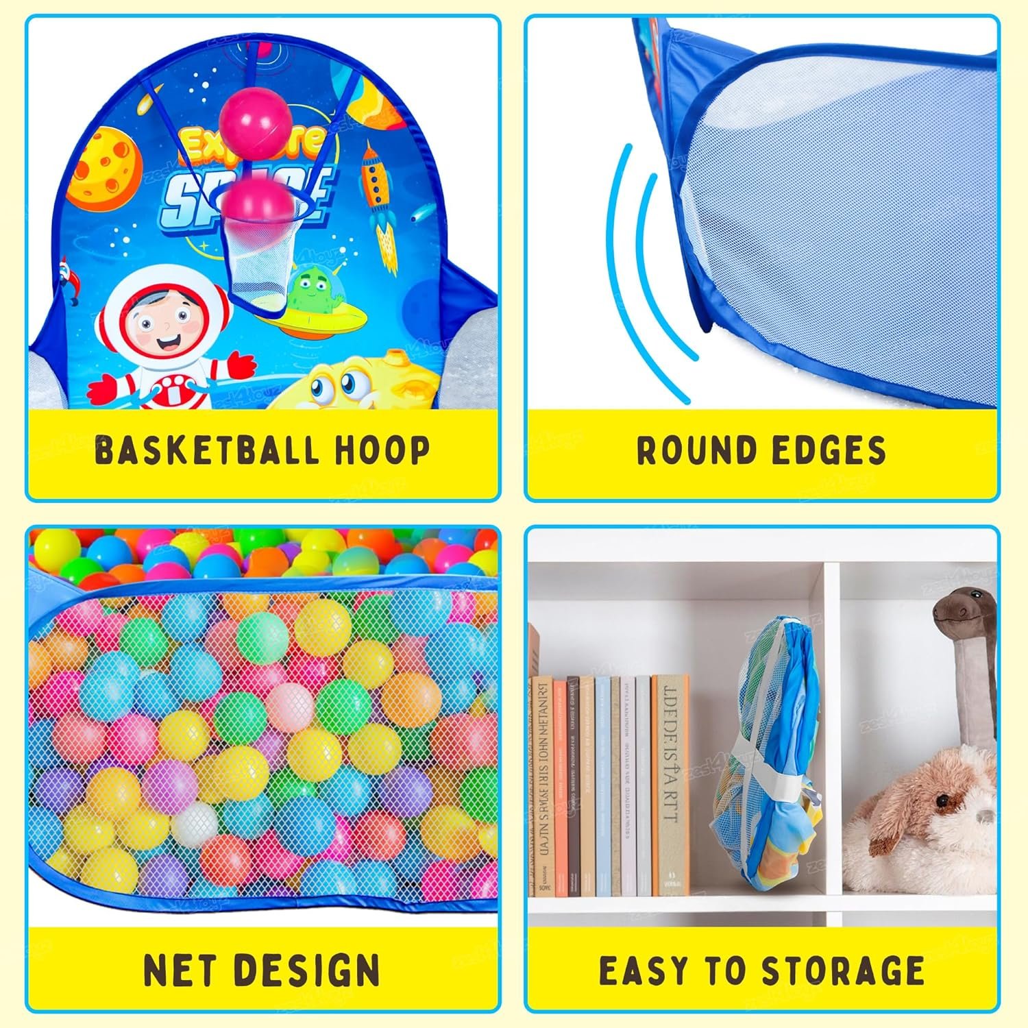 Ball Pool for Kids Ball Pit Foldable Ball Play Pool with Basketball Hoop Ball Tub Play Pool Indoor and Outdoor Playpen for Boys and Girls (Balls Included) - Space Themed - Image 2