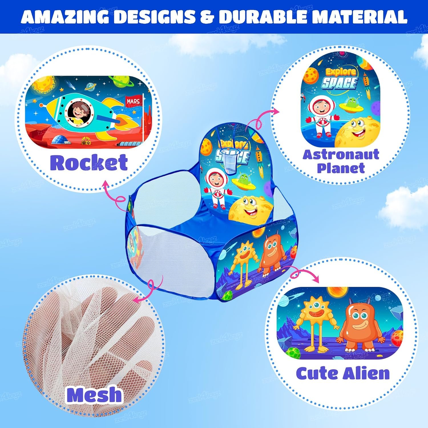 Ball Pool for Kids Ball Pit Foldable Ball Play Pool with Basketball Hoop Ball Tub Play Pool Indoor and Outdoor Playpen for Boys and Girls (Balls Included) - Space Themed - Image 4