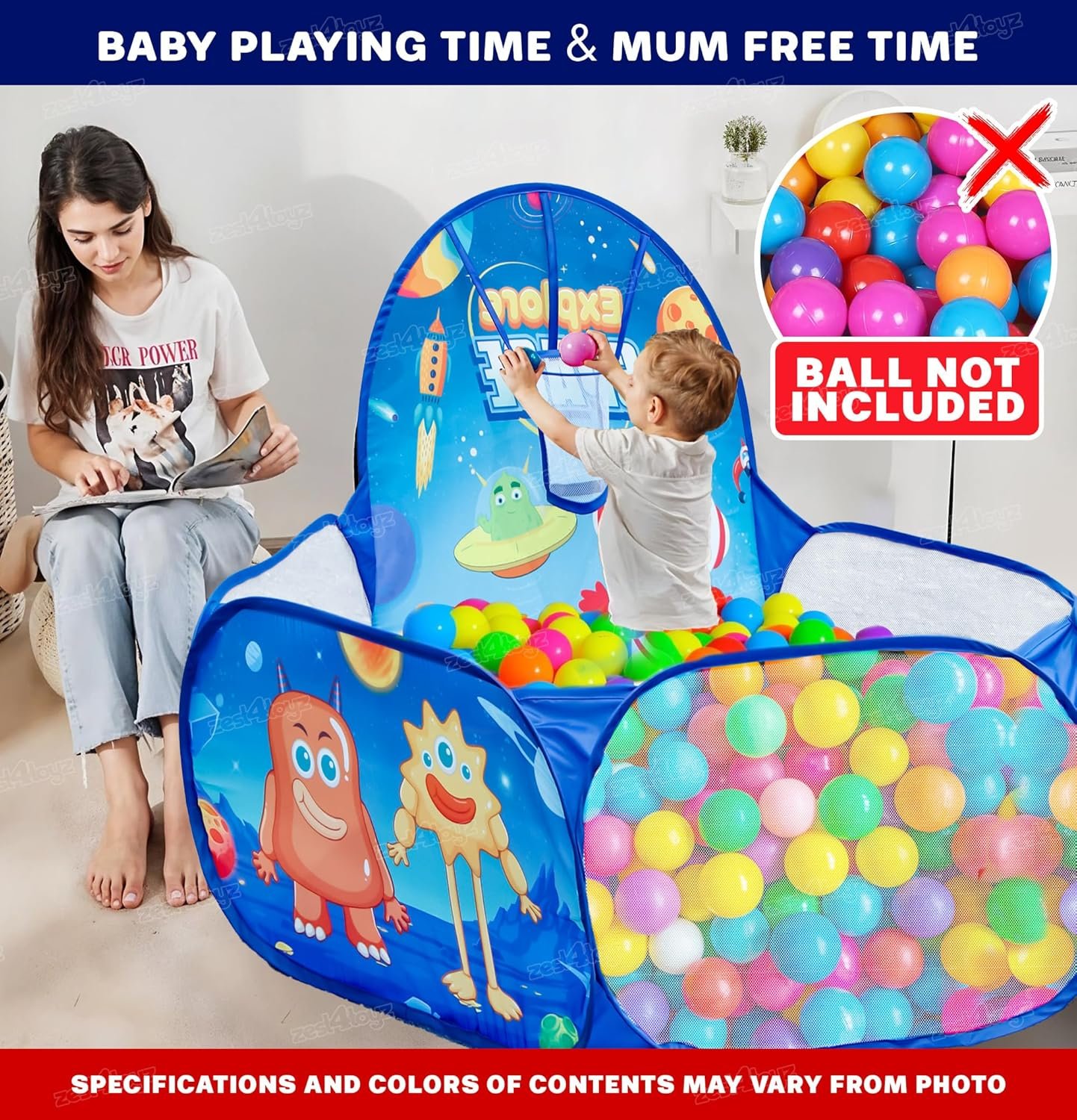 Ball Pool for Kids Ball Pit Foldable Ball Play Pool with Basketball Hoop Ball Tub Play Pool Indoor and Outdoor Playpen for Boys and Girls (Balls Included) - Space Themed - Image 7