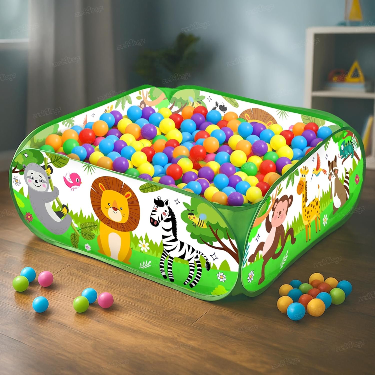 Ball Pool for Kids Ball Pit Foldable Ball Play Pool Ball Tub Play Pool Indoor and Outdoor Playpen for Toddler Boys and Girls (30 Balls Included) - Zoo Themed