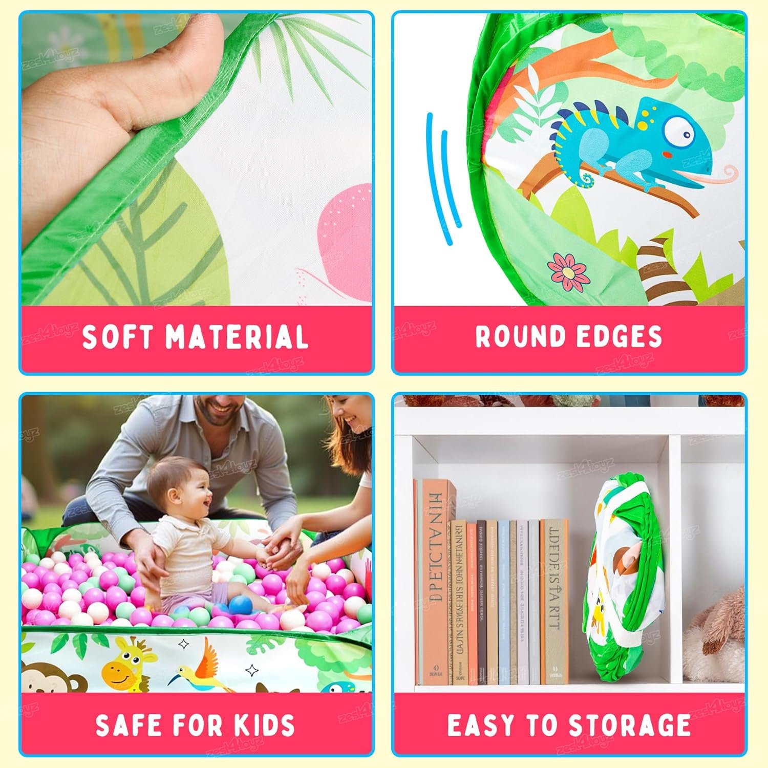 Ball Pool for Kids Ball Pit Foldable Ball Play Pool Ball Tub Play Pool Indoor and Outdoor Playpen for Toddler Boys and Girls (30 Balls Included) - Zoo Themed - Image 2