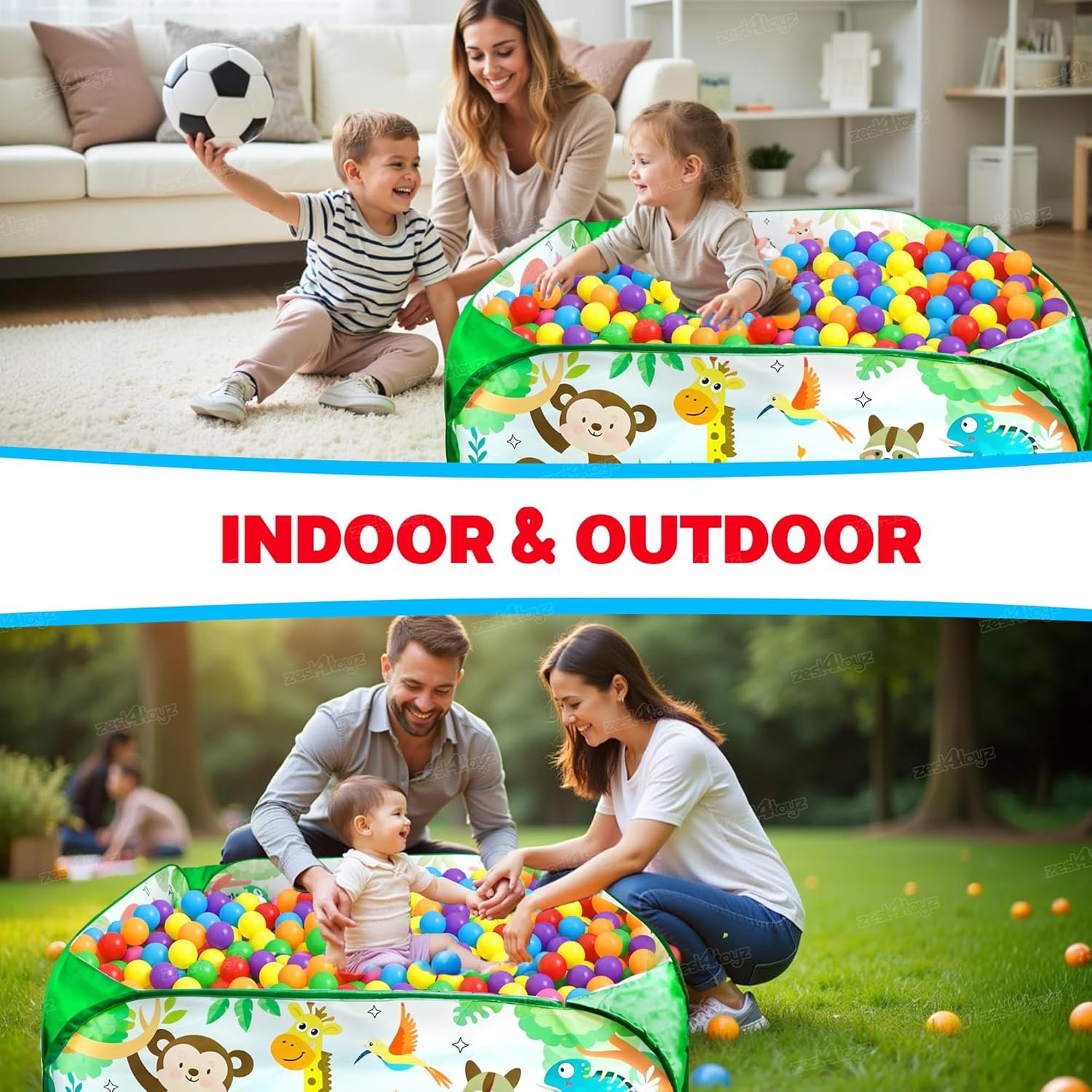 Ball Pool for Kids Ball Pit Foldable Ball Play Pool Ball Tub Play Pool Indoor and Outdoor Playpen for Toddler Boys and Girls (30 Balls Included) - Zoo Themed - Image 4