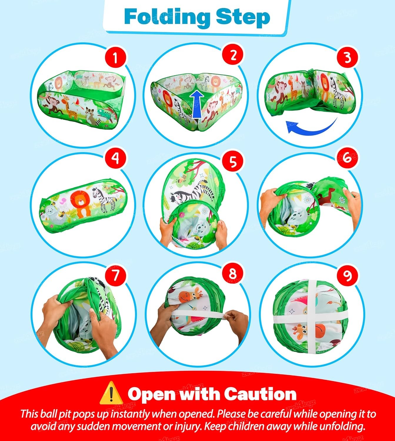 Ball Pool for Kids Ball Pit Foldable Ball Play Pool Ball Tub Play Pool Indoor and Outdoor Playpen for Toddler Boys and Girls (30 Balls Included) - Zoo Themed - Image 5