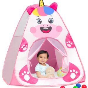 Popup Tent House for Kids Play House Foldable Tent House for Boys & Girls Easy to Set Up Baby Tent House 3 to 5 Years (Balls Not Included) - Pink