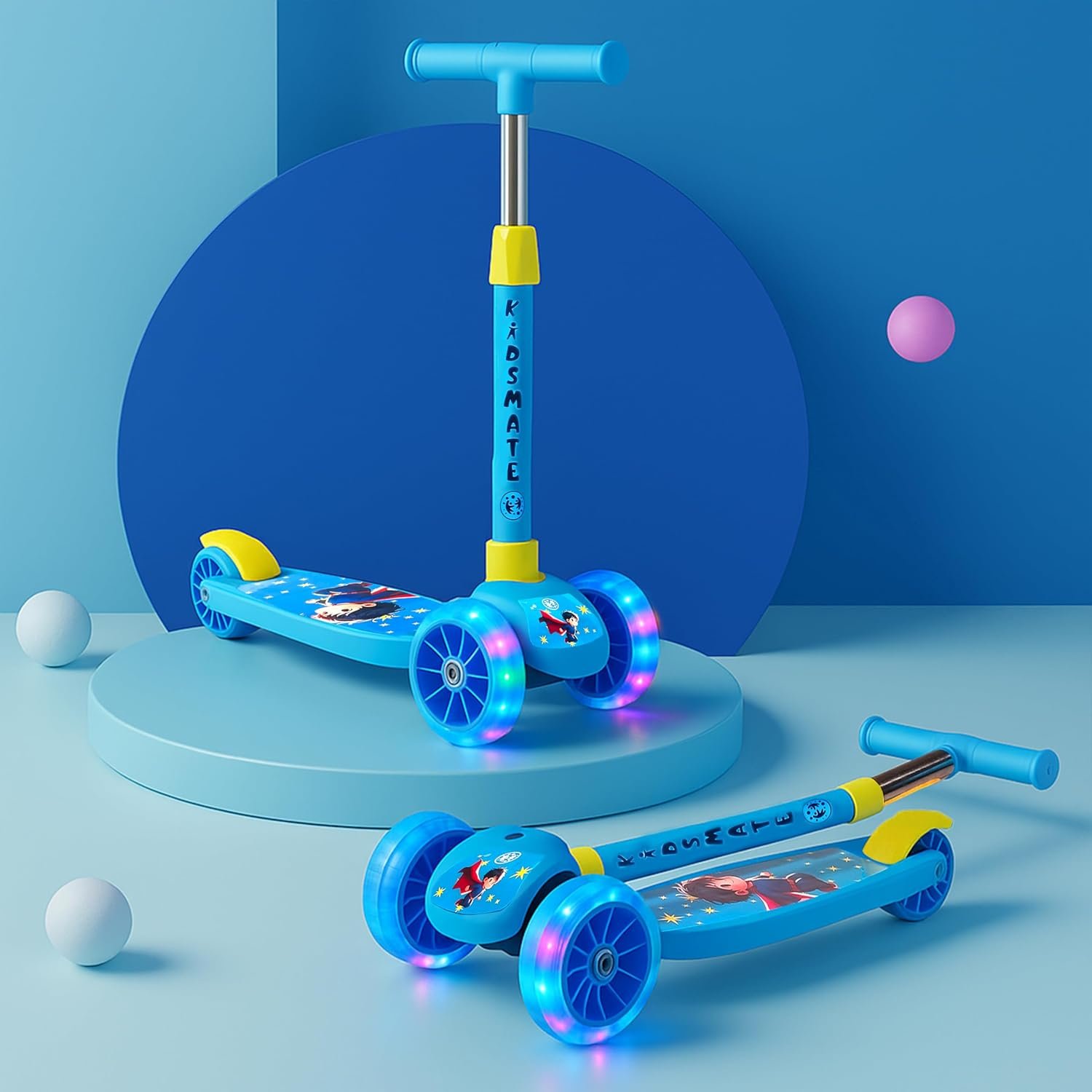 Rider Pro Kick Scooter with Broad PU LED Wheels | 3-Wheel Skating Scooter for Boys & Girls of Ages 2-12 Years | Level Adjustable Height, and Easy Fold Design