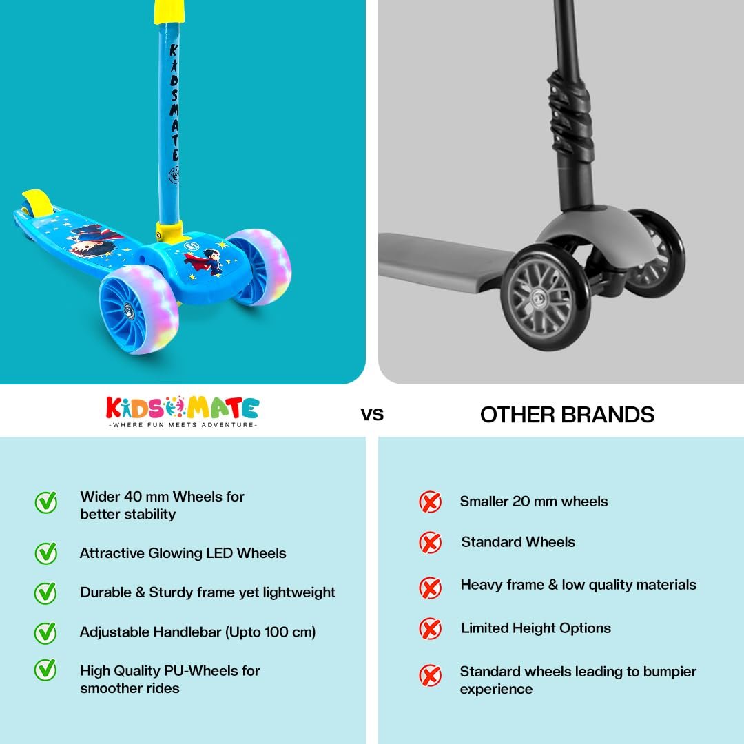 Rider Pro Kick Scooter with Broad PU LED Wheels | 3-Wheel Skating Scooter for Boys & Girls of Ages 2-12 Years | Level Adjustable Height, and Easy Fold Design - Image 3