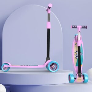 JH01221 (1) Foldable Kick Skating Cycle| Skate Scooter for Kids(Max User Weight: 50Kg) Kids Scooter (Pink, Blue)