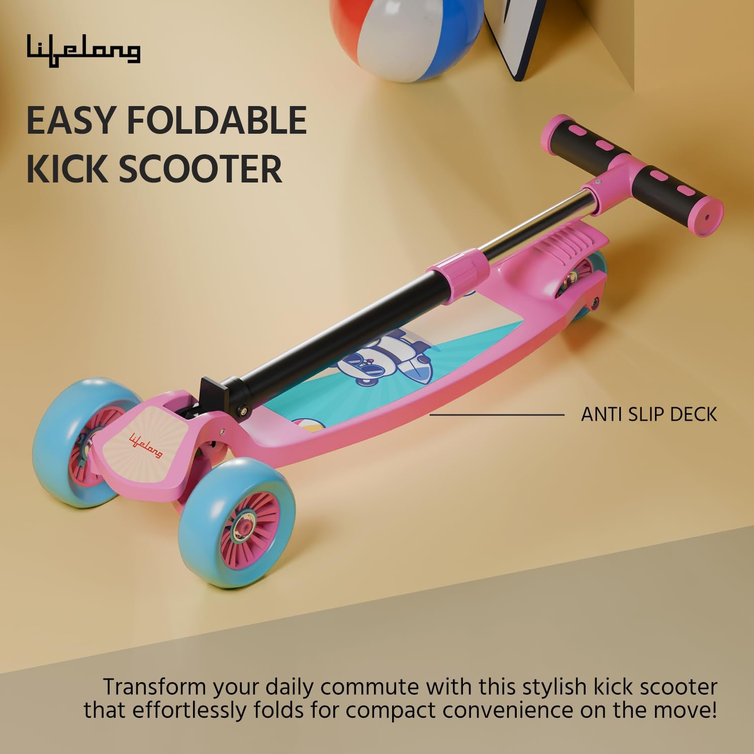 Foldable Kick Skating Cycle| Skate Scooter for Kids(Max User Weight: 50Kg) Kids Scooter (Pink, Blue) - Image 4