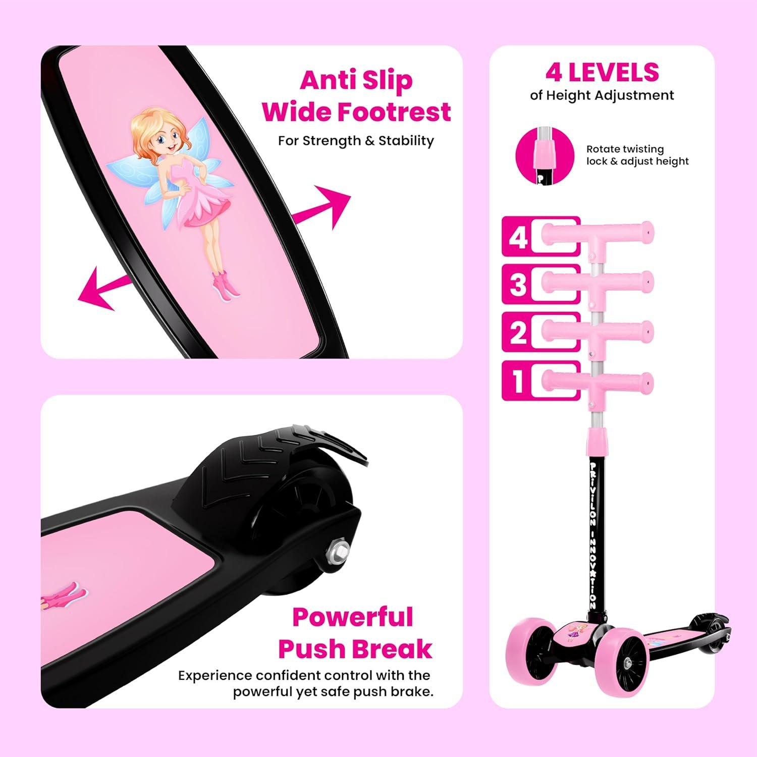 Kids 3-Wheel Foldable Scooter – Adjustable Height, Wide Anti-Slip Deck, Smooth PU Wheels Game, Lightweight Kick Scooter for Boys & Girls of Ages 2-10 Years (Scooter Black) - Image 2