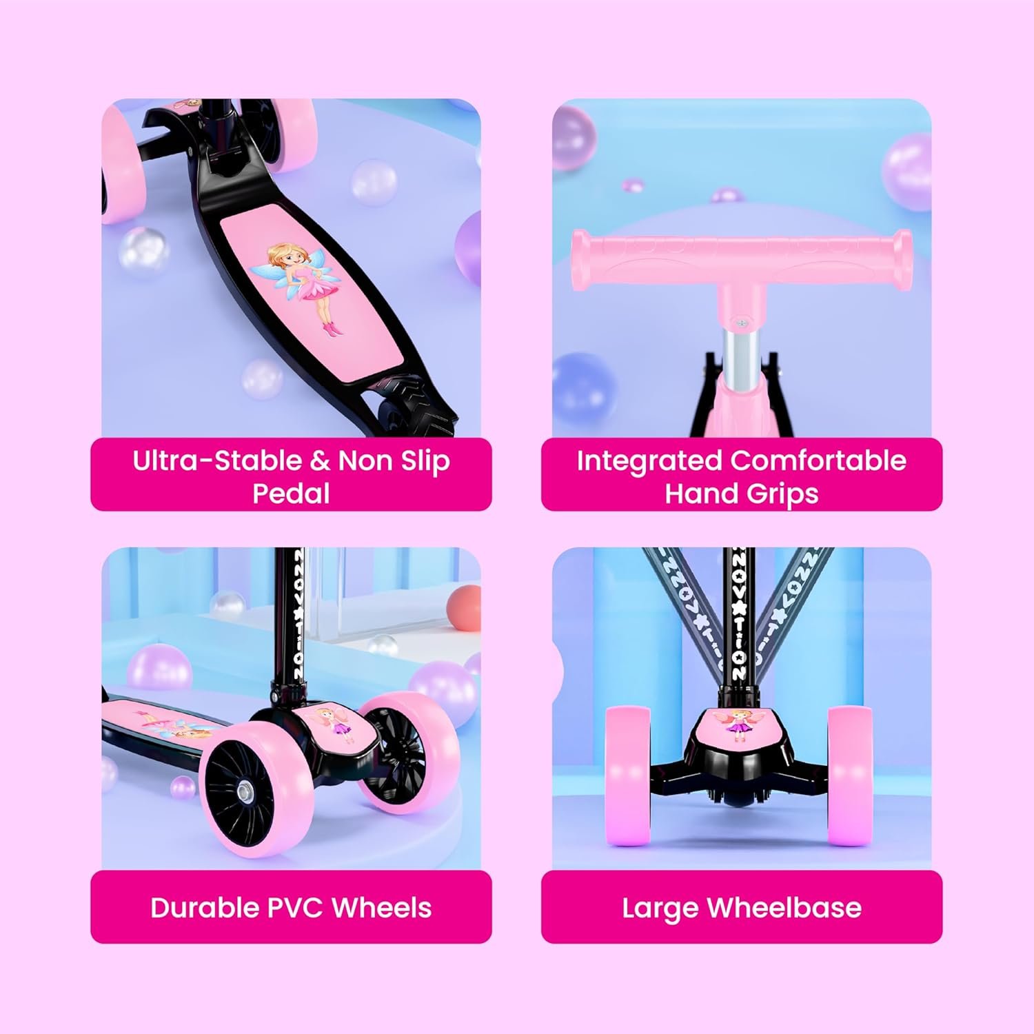 Kids 3-Wheel Foldable Scooter – Adjustable Height, Wide Anti-Slip Deck, Smooth PU Wheels Game, Lightweight Kick Scooter for Boys & Girls of Ages 2-10 Years (Scooter Black) - Image 3