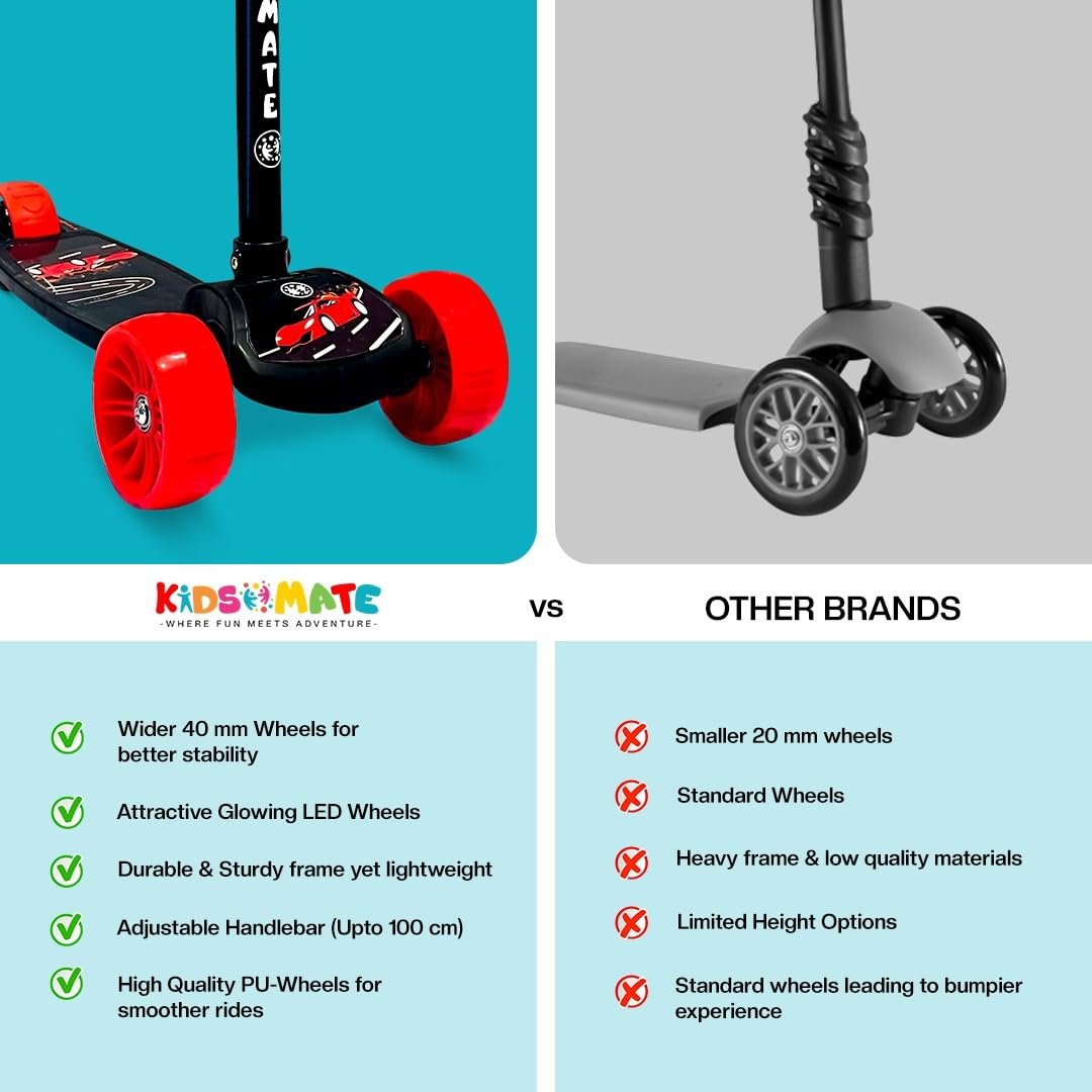 Scooter for Kids with Broad Wheels | 3-Wheel Skate Scooter for Boys & Girls of Ages 2-12 Years | Level Adjustable Height, and Easy Fold Design Scooter for Kids (Black) - Image 2
