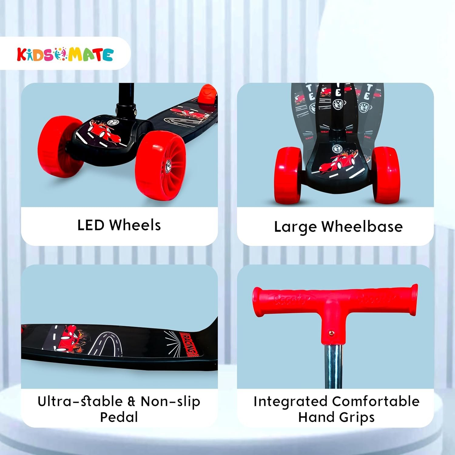 Scooter for Kids with Broad Wheels | 3-Wheel Skate Scooter for Boys & Girls of Ages 2-12 Years | Level Adjustable Height, and Easy Fold Design Scooter for Kids (Black) - Image 3