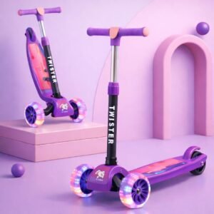 JH01224 (1) Twister Kick Scooter with Adjustable Height | Foldable | Skate for Kids with PVC Wheel | Age 2-12 Years - Max User Weight 60 kg, Purple