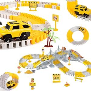  Car Race Track Toy for Kids Flexible Adventure Ramp Tracks Playset Birthday Gift for 3 4 5 6 Year Old Boys Girls