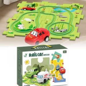 15 PCS Car Puzzle Track Set for Kids with A Cute Vehicle Toddler Puzzle Track Play Set- Critical Thinking Educational Toys for 3-5 Year Old Boys Girls (Dinosaur 15 Pcs)