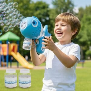  Rechargeable Clown Fish Automatic Bubble Gun Toy for Kids with Lights, Electric Bubble Machine, 2 Bubble Solutions, Longer Fun Time, Type C Charging, Best Gift Toy for Kids Assorted Colour