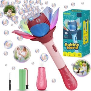  Electric Bubble Stick for Kids, Automatic Bubble Machine 10000+ Bubbles Light Up Flower Bubble Wand Bubble Toys for Summer Outdoor Party Wedding (BLUE) (Pink)